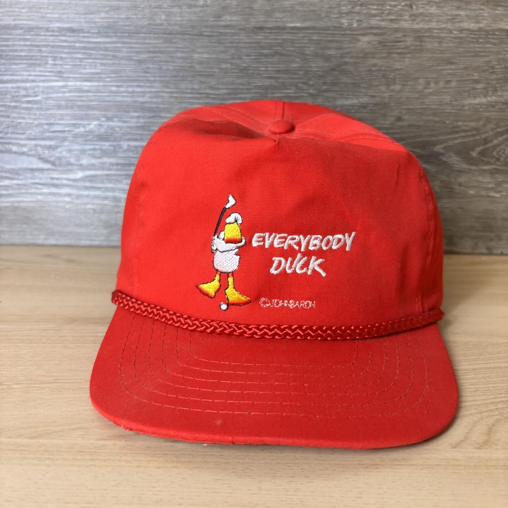 Vintage Everybody Duck Hat Cap Strap Back Red Embroidered Golf Golfing KC